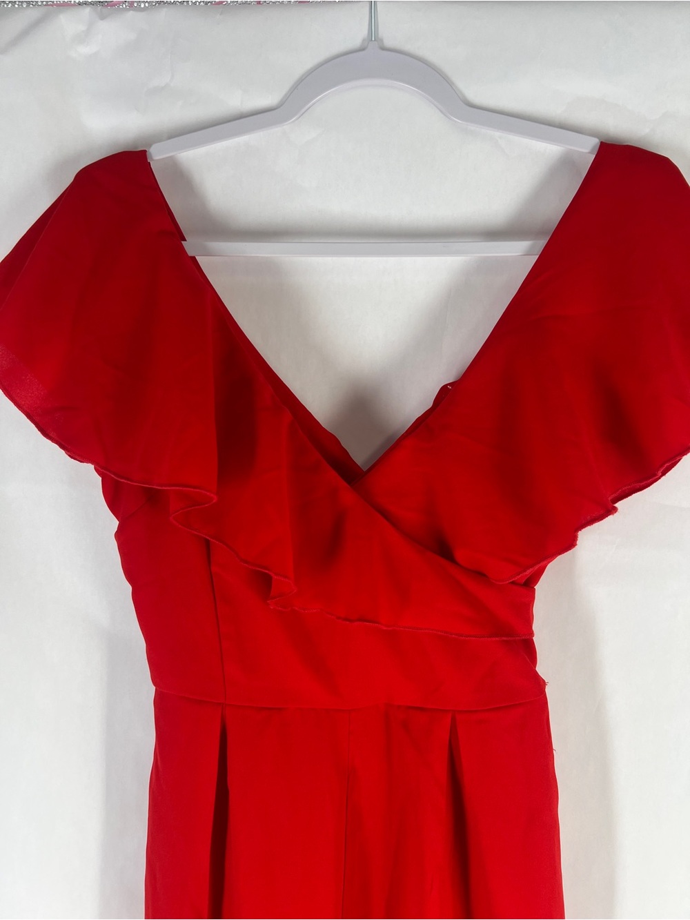 Red Ruffle V-Neck Jumpsuit - Picture 3 of 14